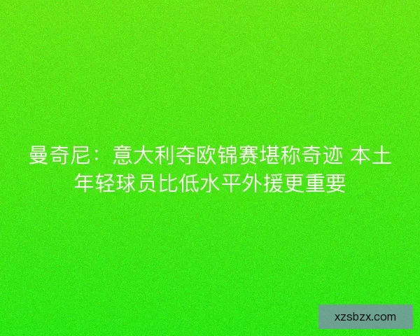 曼奇尼：意大利夺欧锦赛堪称奇迹 本土年轻球员比低水平外援更重要